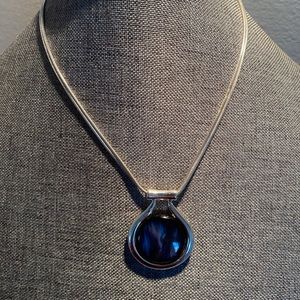 KC Pendant Necklace - Faux Moonstone Silver Tone Cobra Chain Necklace